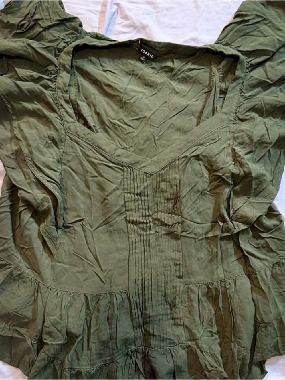 Olive Green Ruffle Sleeve Top